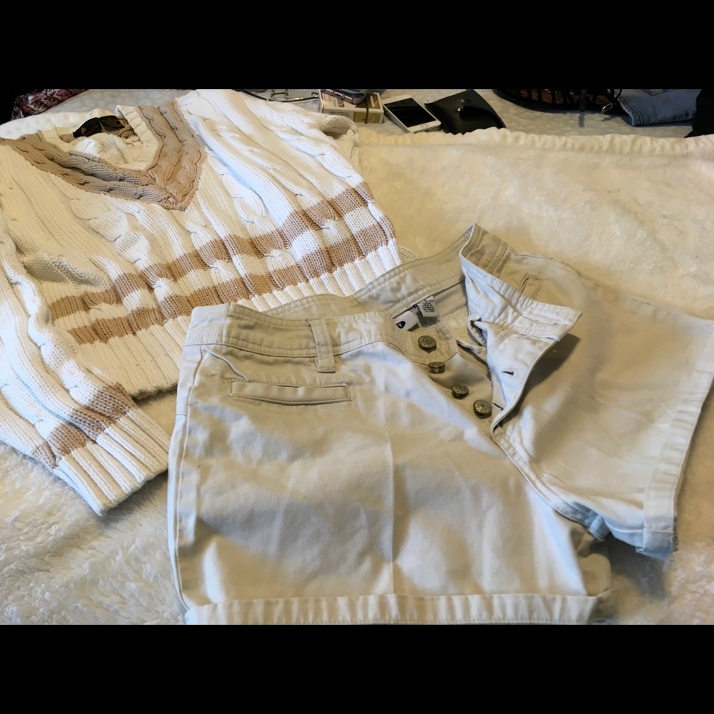 Loft Navy Khaki shorts, Liz sport Tennis sweater
